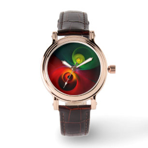 Rood Groen Yin Yang Modern Abstract Kunstpatroon # Horloge