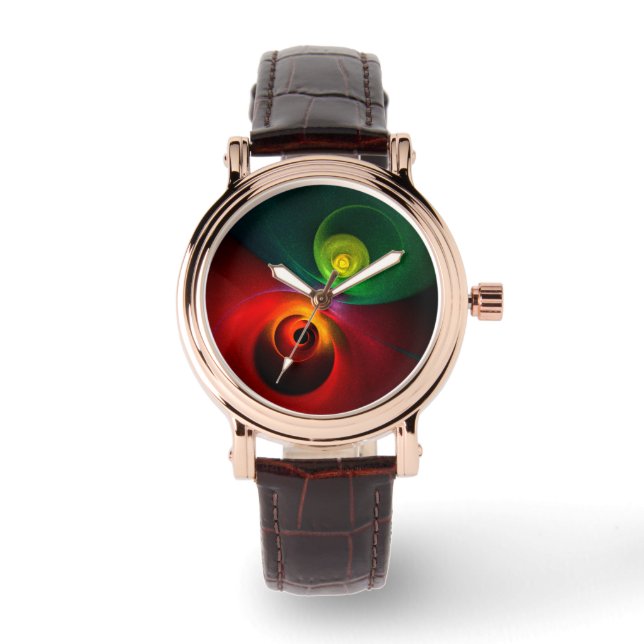 Rood Groen Yin Yang Modern Abstract Kunstpatroon # Horloge (Voorkant)