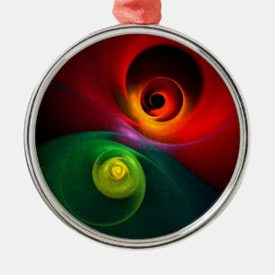 Rood Groen Yin Yang Modern Abstract Kunstpatroon # Metalen Ornament