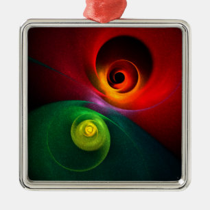 Rood Groen Yin Yang Modern Abstract Kunstpatroon # Metalen Ornament