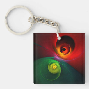 Rood Groen Yin Yang Modern Abstract Kunstpatroon # Sleutelhanger