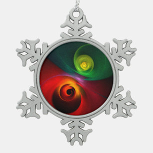 Rood Groen Yin Yang Modern Abstract Kunstpatroon # Tin Sneeuwvlok Ornament