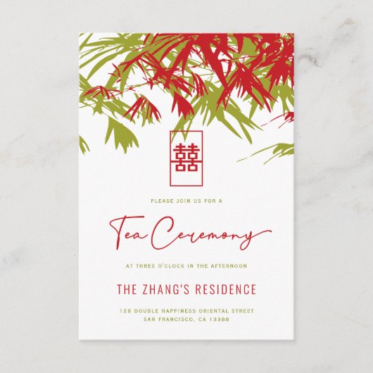 Rood/Groen Zen Bamboe laat Chinese thee ceremonie Informatiekaartje (Voorkant)
