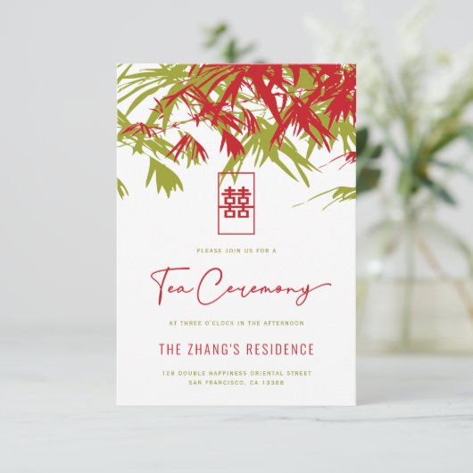 Rood/Groen Zen Bamboe laat Chinese thee ceremonie Informatiekaartje (Staand voorkant)