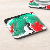 Rood, groen, zwart en wit marmer fluid Art Bier Onderzetter (Linkerzijde)
