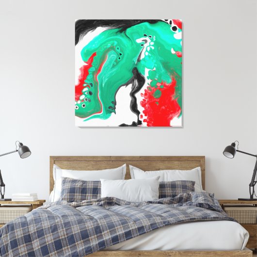 Rood, groen, zwart en wit marmer fluid Art Canvas Afdruk (Insitu (Slaapkamer))