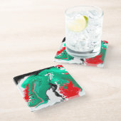 Rood, groen, zwart en wit marmer fluid Art Glazen Onderzetter (Schuin)