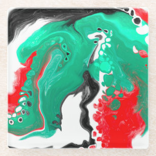 Rood, groen, zwart en wit marmer fluid Art Glazen Onderzetter