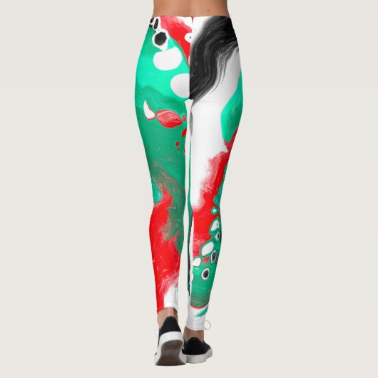 Rood, groen, zwart en wit marmer fluid Art Leggings (Achterkant)