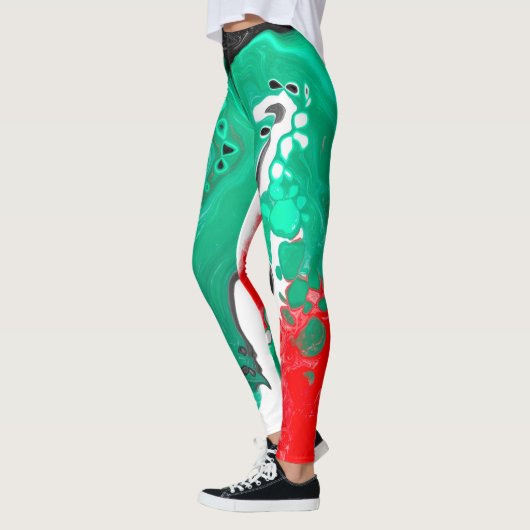 Rood, groen, zwart en wit marmer fluid Art Leggings (Links)