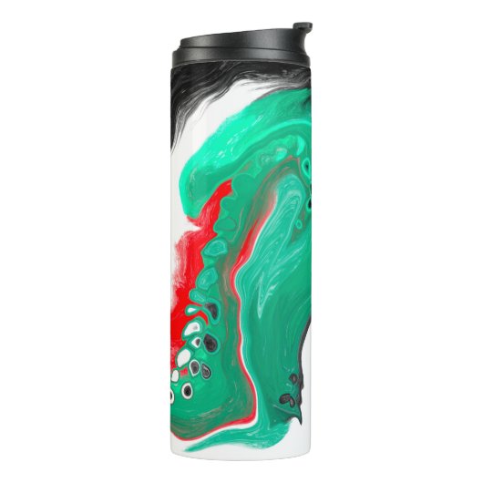 Rood, groen, zwart en wit marmer fluid Art Thermosbeker (Gedraaid links)