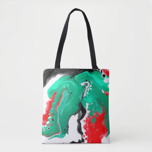 Rood, groen, zwart en wit marmer fluid Art Tote Bag (Voorkant)