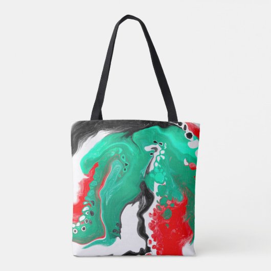 Rood, groen, zwart en wit marmer fluid Art Tote Bag (Achterkant)