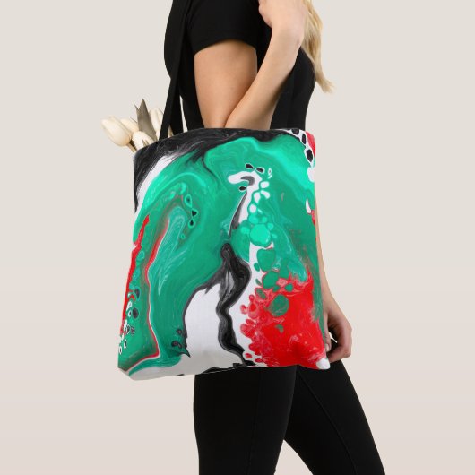 Rood, groen, zwart en wit marmer fluid Art Tote Bag (Dichtbij)
