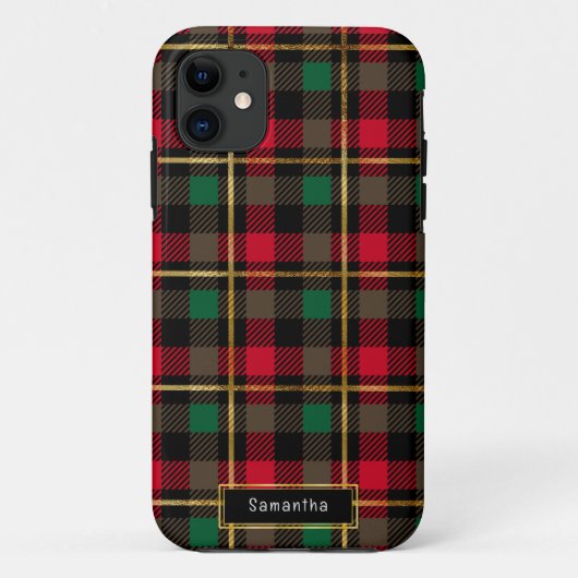 Rood, Groen, Zwart & Goud Kerstmis Plaid Case-Mate iPhone Case (Achterkant)