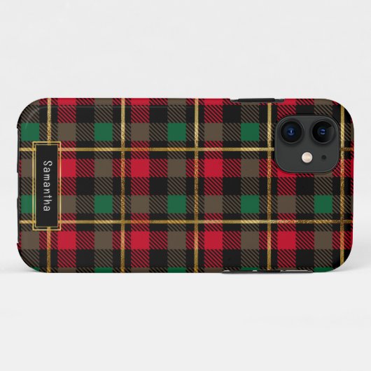 Rood, Groen, Zwart & Goud Kerstmis Plaid Case-Mate iPhone Case (Achterkant (horizontaal))