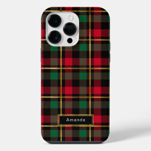 Rood, Groen, Zwart & Goud Kerstmis Plaid iPhone 14 Pro Max Hoesje