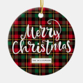 Rood, Groen, Zwart & Goud Kerstmis Plaid Keramisch Ornament (Voorkant)