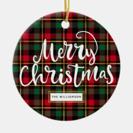 Rood, Groen, Zwart & Goud Kerstmis Plaid Keramisch Ornament
