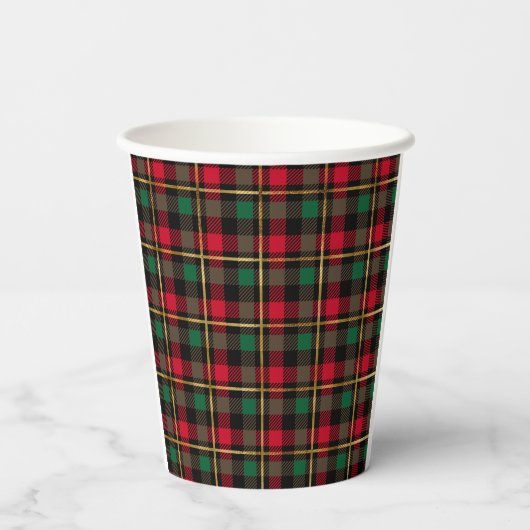 Rood, Groen, Zwart & Goud Kerstmis Plaid Papieren Bekers (Achterkant)