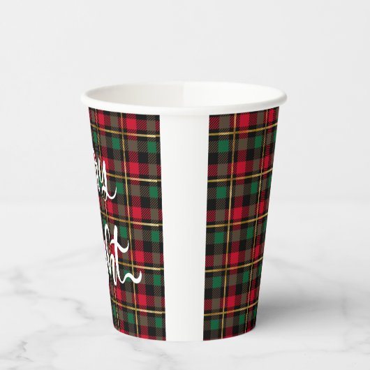 Rood, Groen, Zwart & Goud Kerstmis Plaid Papieren Bekers (Links)