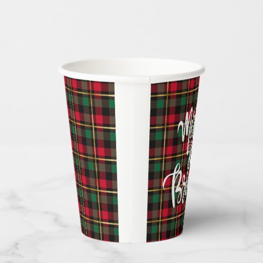Rood, Groen, Zwart & Goud Kerstmis Plaid Papieren Bekers (Rechts)