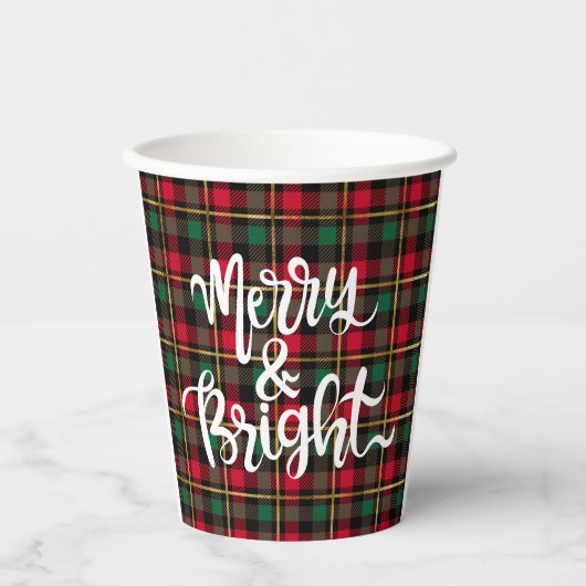 Rood, Groen, Zwart & Goud Kerstmis Plaid Papieren Bekers (Voorkant)