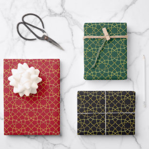 Rood/Groen/Zwart & Goud Verpakkingspapier (Bladen) Inpakpapier Vel