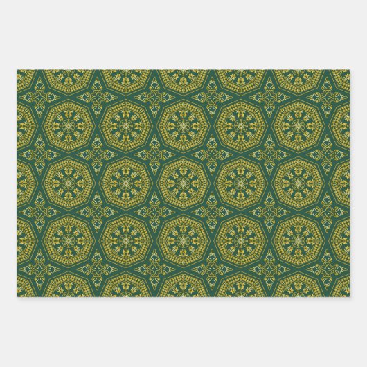 Rood/Groen/Zwart & Goud Verpakkingspapier (Bladen) Inpakpapier Vel (Voorkant 3)