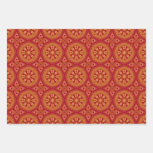 Rood/Groen/Zwart & Goud Verpakkingspapier (Bladen) Inpakpapier Vel (Voorkant)