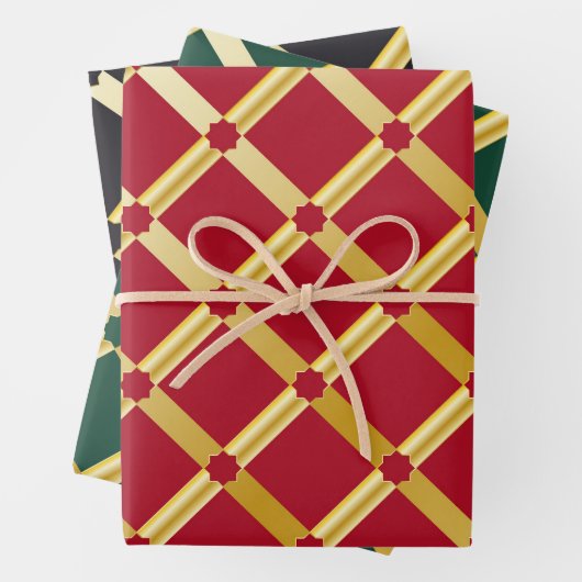 Rood/Groen/Zwart & Goud Verpakkingspapier (Bladen) Inpakpapier Vel (In situ)