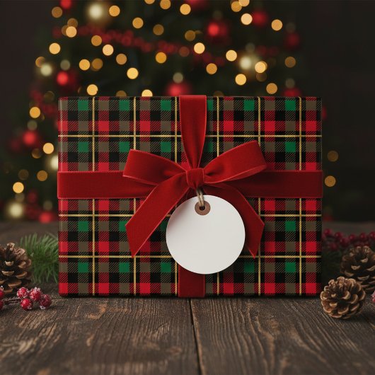 Rood, Groen, Zwart & Gouden Kerstbuffel Plaid Cadeaupapier