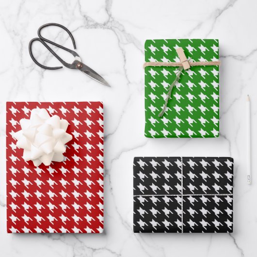 Rood, Groen & Zwart Wit Houndstooth Inpakpapier Vel (Voorkant)