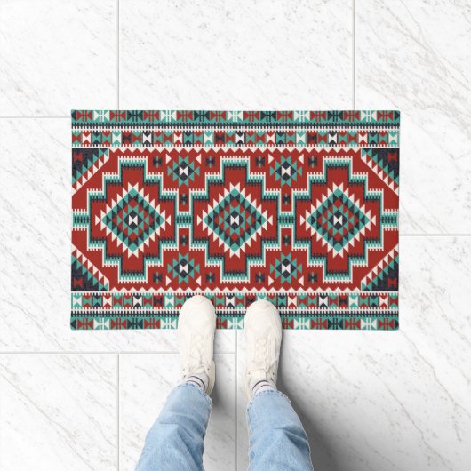 Rood Groen Zwart Wit Oosters Kilim Deurmat (Binnen)