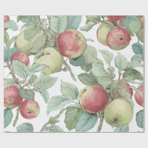 Rood Groene Appelvrucht Patroon Waterverf Rustiek Cadeaupapier