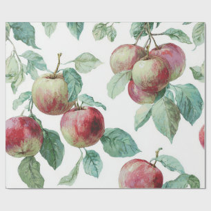 Rood Groene Appelvrucht Patroon Waterverf Rustiek Cadeaupapier