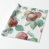 Rood Groene Appelvrucht Patroon Waterverf Rustiek Cadeaupapier (Uitgerold)