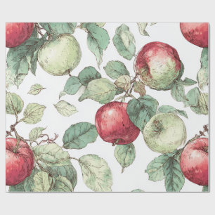 Rood Groene Appelvrucht Patroon Waterverf Rustiek Cadeaupapier