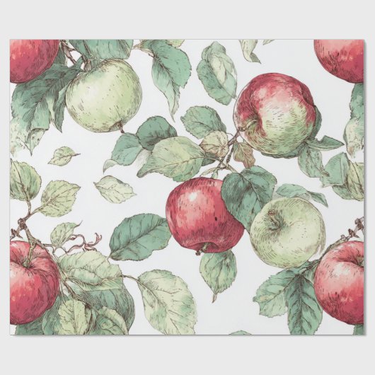 Rood Groene Appelvrucht Patroon Waterverf Rustiek Cadeaupapier (Vlak)