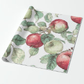 Rood Groene Appelvrucht Patroon Waterverf Rustiek Cadeaupapier (Uitgerold)