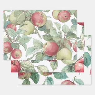 Rood Groene Appelvrucht Patroon Waterverf Rustiek Inpakpapier Vel