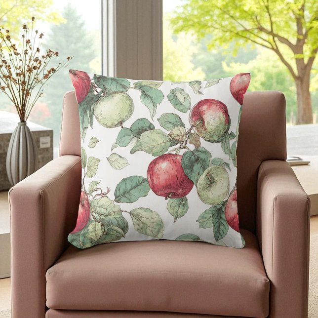 Rood Groene Appelvrucht Patroon Waterverf Rustiek Kussen (Red Green Apple Fruit Pattern Watercolor Rustic Throw Pillow)