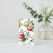 Rood Groene Appelvrucht Patroon Waterverf Rustiek Visitekaartje (Staand voorkant)