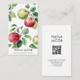 Rood Groene Appelvrucht Patroon Waterverf Rustiek Visitekaartje