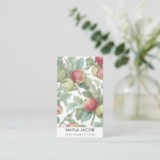 Rood Groene Appelvrucht Patroon Waterverf Rustiek Visitekaartje (Staand voorkant)