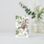 Rood Groene Appelvrucht Patroon Waterverf Rustiek Visitekaartje (Staand voorkant)