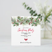 Rood groene aquarel Kerstfeest uitnodiging (Staand voorkant)