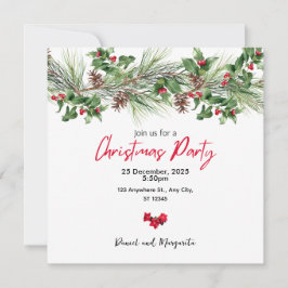 Rood groene aquarel Kerstfeest uitnodiging