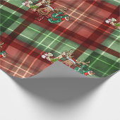 Rood groene buffelruitpatroon rendier,Sneeuwpop Cadeaupapier (Hoek)