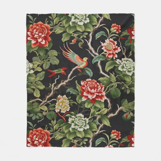 rood groene chinoiserie floral fleece deken (Voorkant)